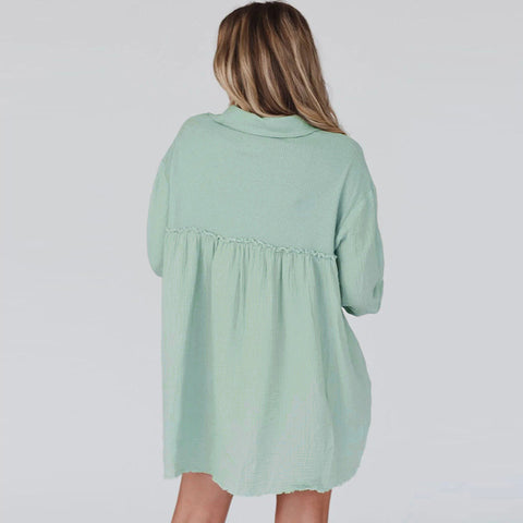 Thin Patchwork Pleated Long Sleeve Dress - Fashionner