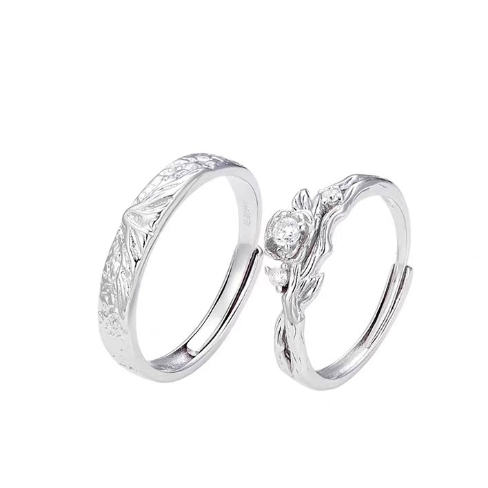 Buy 1 Pair 999 Sterling Silver Snow Mountain Rose Couple Rings, Romantic Carved Design, For Daily Wear & Valentine'S Gifts online at Fashionner.