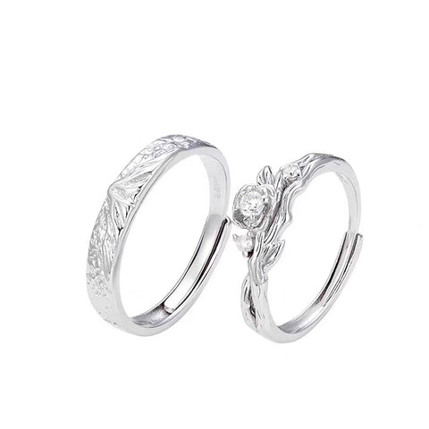 Buy 1 Pair 999 Sterling Silver Snow Mountain Rose Couple Rings, Romantic Carved Design, For Daily Wear & Valentine'S Gifts online at Fashionner.