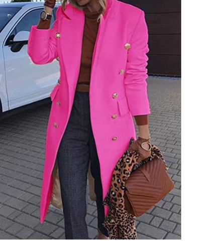 Veste à revers en laine, style décontracté, double boutonnage, mi-longue, trench-coat pour femmes, collection automne hiver
