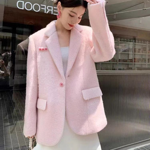 Blazer doux en polyester et mohair