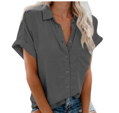 Haut chemise boutonnée à manches courtes et revers pour femme
