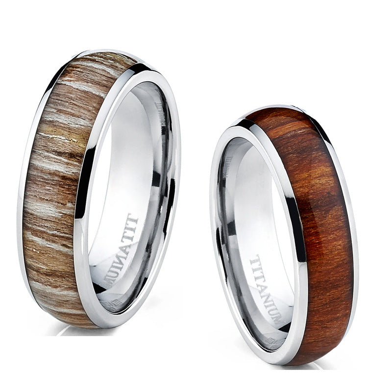Buy Men'S Titanium Ring - European American Style Curved Straight-Edged Band 8Mm Wide Wood Grain Inlay online at Fashionner.