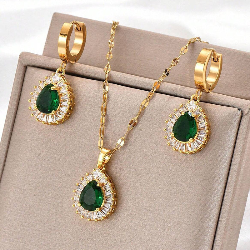 Buy Retro Hong Kong Style Jade White Suit Necklace Earrings All-Match Jewelry online at Fashionner.
