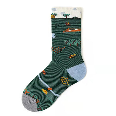 Trendy Mid-calf Length Socks Preppy Style Stockings Artistic Illustration Socks - Fashionner