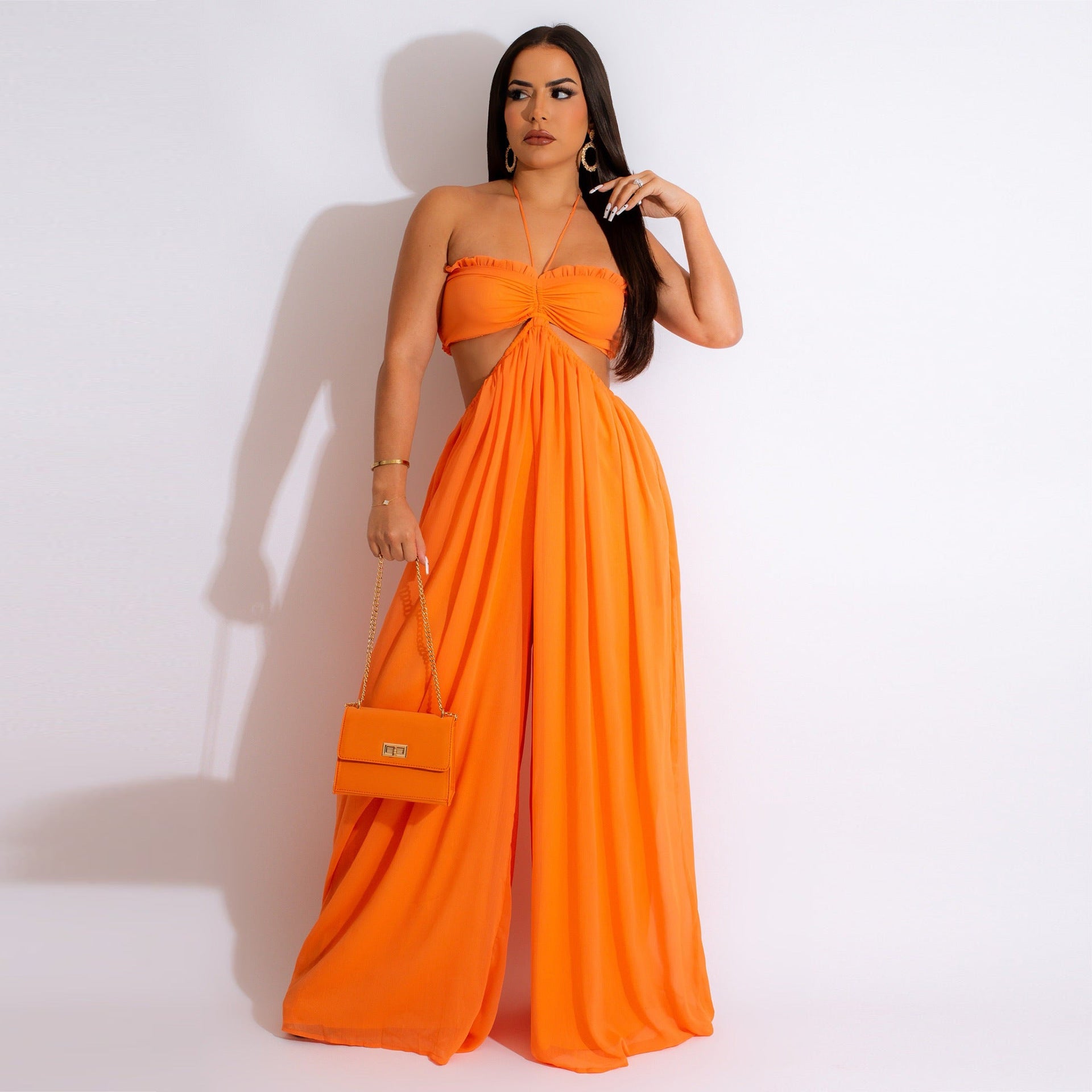 Chiffon Chest-wrapped Bare Back Wide-leg Jumpsuit European And American - Fashionner