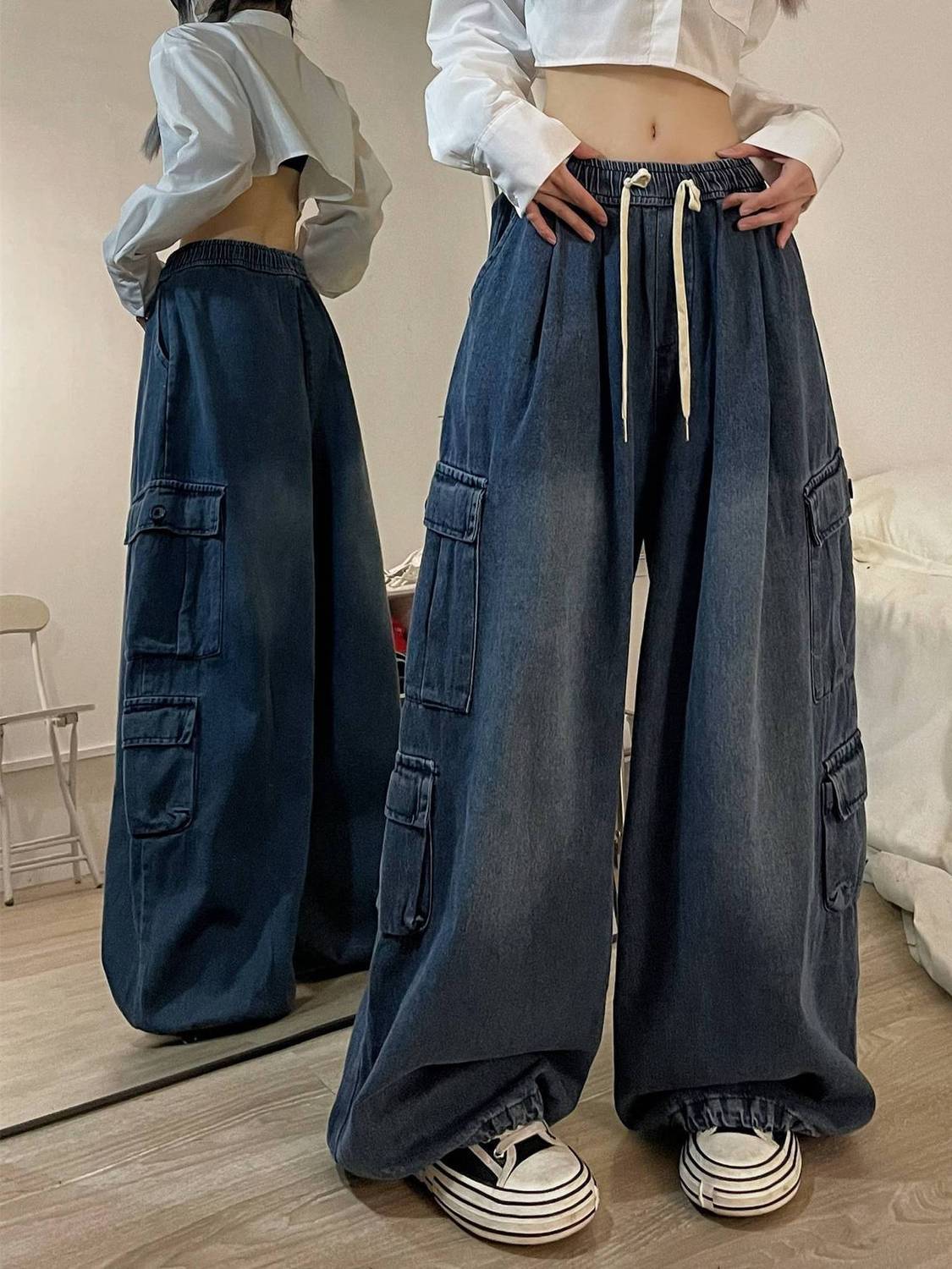 Jeans Tooling Loose Wide Leg Pants Women - Fashionner