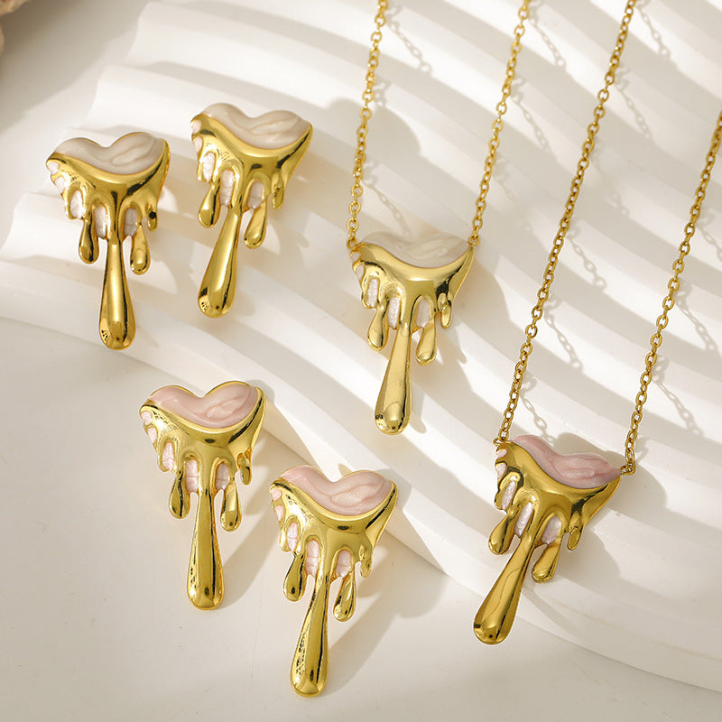 Buy Lava-Drip Oil Heart Earrings And Necklace online at Fashionner.