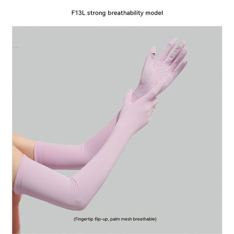 Gants manches longues femme en nylon et soie glacée de protection solaire UV - Manches longues de protection solaire d'été