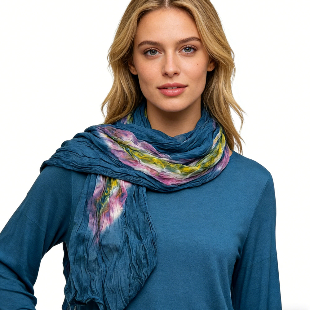 Buy Turquoise Tie-Dye Cotton Scarf,Crinkle Soft And Breathable Scarf ,Vacation,Daily Life,Evening Party,Office Appropriate Subtlety For Women Men online at Fashionner.