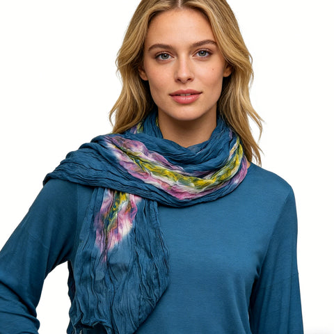 Buy Turquoise Tie-Dye Cotton Scarf,Crinkle Soft And Breathable Scarf ,Vacation,Daily Life,Evening Party,Office Appropriate Subtlety For Women Men online at Fashionner.