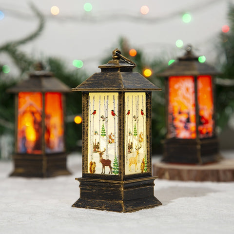 Lampe à Huile Portable de Noël Père Noël Lumières LED de Nuit Alimentées par Piles Lanternes Suspendues Intérieures Extérieures Décoration de Fête Festive