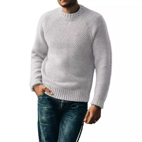 Pull tricoté décontracté d'hiver à col rond de couleur unie pour homme