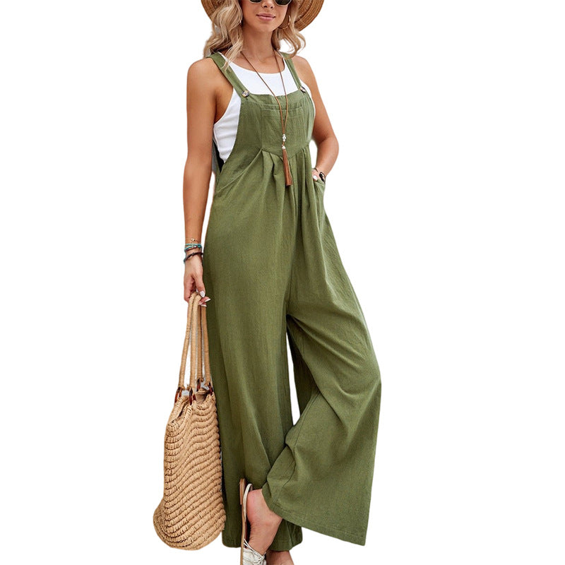 Women Long Bib Pants Overalls Casual Loose Rompers Jumpsuits With Pockets - Fashionner