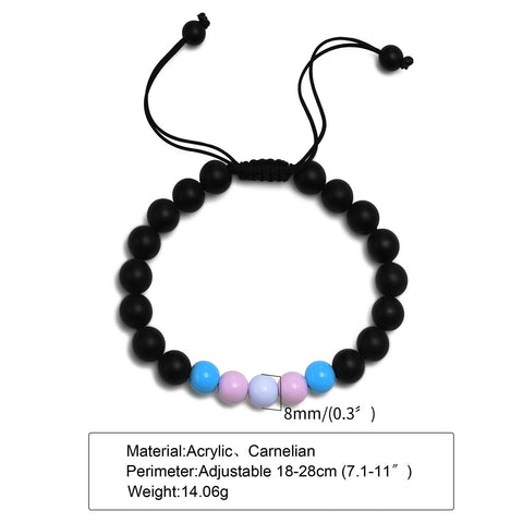 Bracelet Perles Agate Noire Acrylique Amitié Hommes Et Femmes