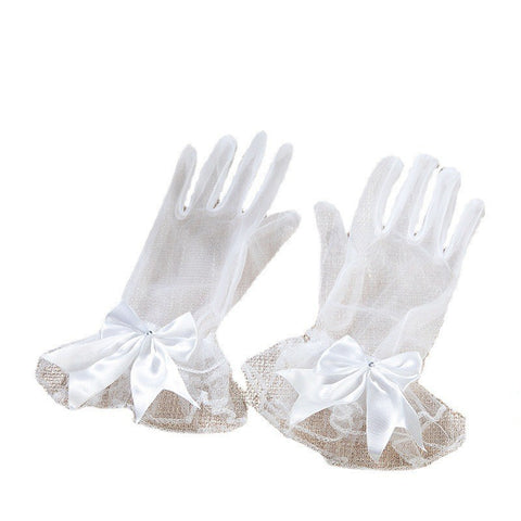 Gants de mariée courts en tulle avec cristaux et doigts complets