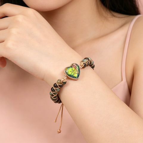Buy Heart-Shaped Pendant Bracelet, Double-Layer Beaded Woven Bracelet, Friendship And Couple Bracelet online at Fashionner.