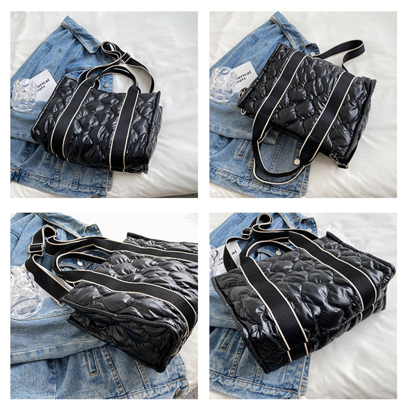 Rhombus Sewing Tote Bag Winter Designer Luxury Down Shoulder Bag High Capacity Commuting Personalized Handbags For Women - Fashionner