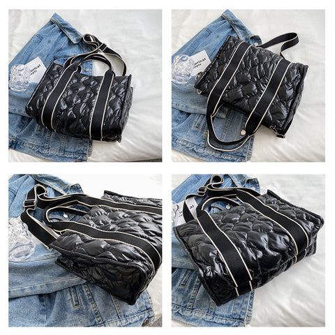 Rhombus Sewing Tote Bag Winter Designer Luxury Down Shoulder Bag High Capacity Commuting Personalized Handbags For Women - Fashionner