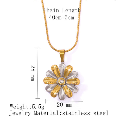 Buy Stainless Steel Double-Color Flower-Shaped Pendant Necklace online at Fashionner.