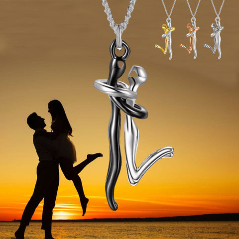 Collier Étreinte Amoureuse 18 carats, Cadeau d'Anniversaire de Couple, Saint-Valentin, Mode Simple, Tempérament, Pendentif Chaîne Ras du Cou