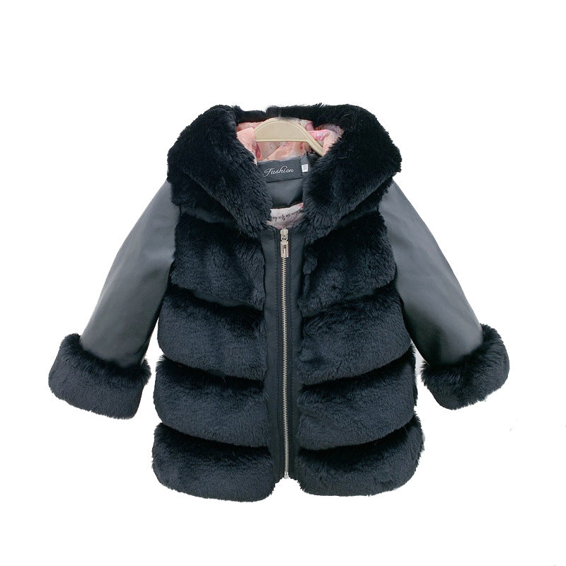 Children's Cotton Coat Rex Rabbit Hooded Faux Fur Coat - Fashionner