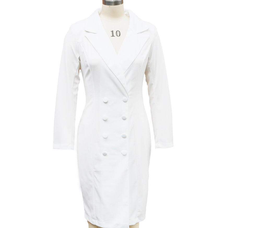 Buy Double-Breasted Blazer Dress Fashion Slim-Fitting Hip-Wrapped Lapel Long-Sleeved Dresses Office Commuting Long Jacket Outwear For Women'S Clothing online at Fashionner.
