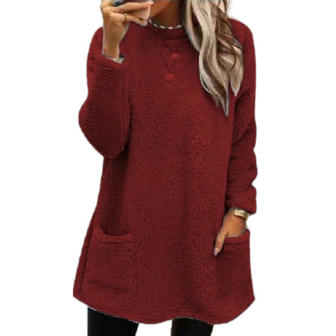 Sweat-shirt pull polaire long pour femmes avec poches Hiver chaud Épaissir Sweatershirt Décontracté Manches longues Peluche Hauts Manteau à capuche Streetwear Tenues amples d'automne Hauts à capuche