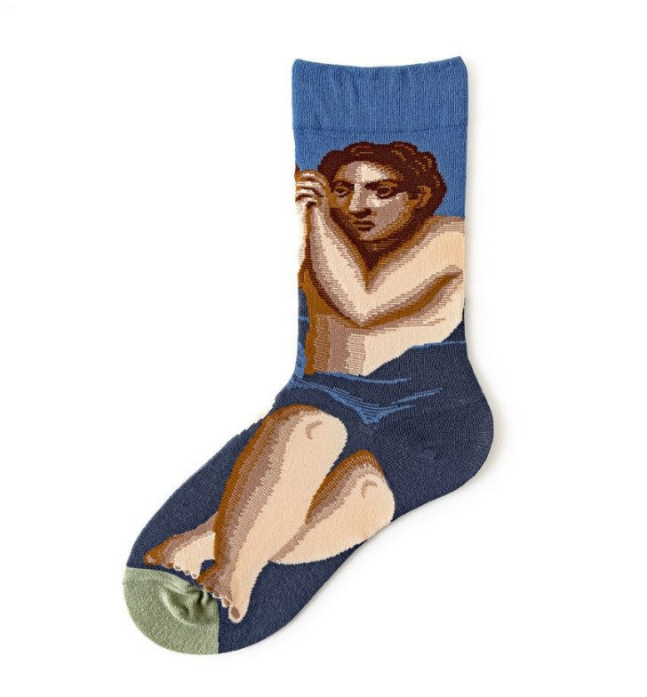 Trendy Mid-calf Length Socks Preppy Style Stockings Artistic Illustration Socks - Fashionner