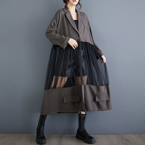 Jupe tailleur décontractée en patchwork résille ajouré