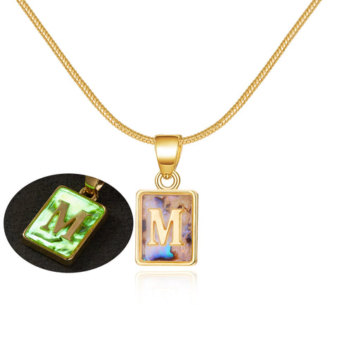 26 Letter Square Necklace Colorful Shell Luminous Pendant Chain Necklace For Women Temperament Ladies Jewelry - Fashionner