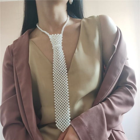 Pearl Tie Body Chains Hollow Out Handmade Retro
