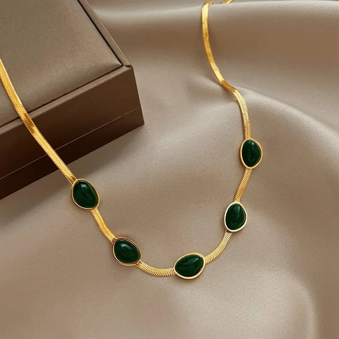 Fashion Jewelry Green Stone Crytal Snake Chain Multilayer Necklace For Women Pendant Boho Fashion Jewelry Gift - Fashionner