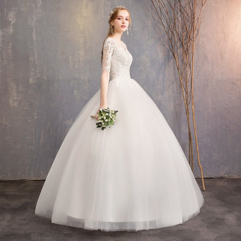 New Fashion Slim Fit Lace Mid Sleeve Plus Size Photo Studio Wedding Dress - Fashionner