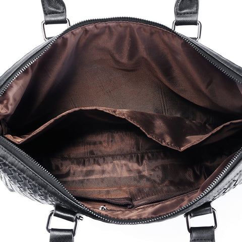 Men's Bag Leather Large Briefcase Hand Woven Luxury Handbags Business Tote Bags For Men High Quality Laptop Handbags - Fashionner