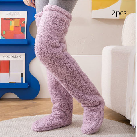 Buy Over Knee High Fuzzy Long Socks Winter Warm Cold Leg Knee Joint Cold-Proof Stockings Home Floor Sleeping Socks online at Fashionner.