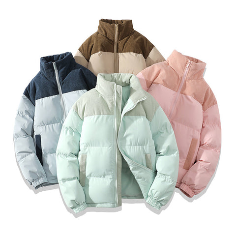 Winter Stand Collar Contrast-colored Coat Cotton Padded Jacket For Men Women Clothing