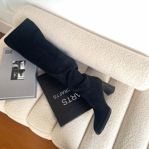 Slimming Chunky Heel High Boots - Fashionner