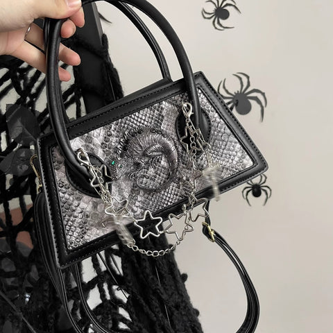 Mini sac à bandoulière foncé en peau de serpent araignée