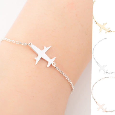 Bracelets en acier inoxydable, chaînes pendentifs avec motif avion simple, bracelet à breloques tendance pour femmes, cadeaux de fête de bijoux