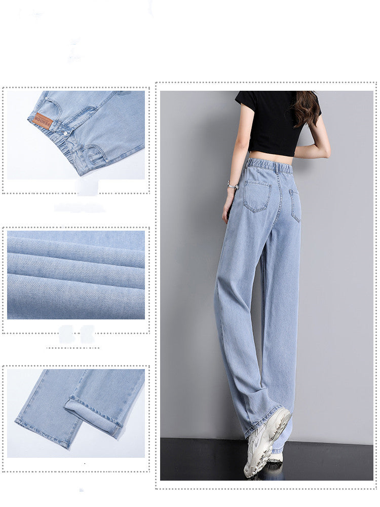 High Waist Jeans Women Summer Straight Leg Tencel Small Wide Leg Pants Ice Silk Women Pants - Fashionner