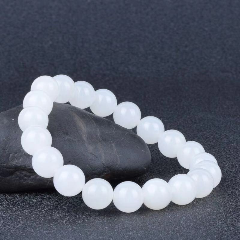 Buy Hotan White Jade Goat Fat Round Bead Bracelet online at Fashionner.