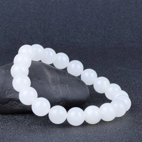 Buy Hotan White Jade Goat Fat Round Bead Bracelet online at Fashionner.