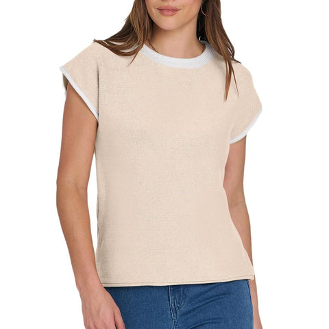 Pull tricoté ras du cou pour femme, décontracté, à rayures et couleurs contrastées