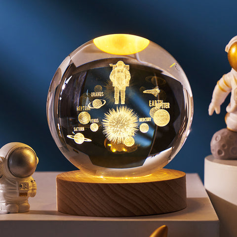 Ciel étoilé lumineux et planètes Lune Cristal de Lune Veilleuse Lampe de projection Lumière d'ambiance Cadeau créatif Nouveau cadeau insolite