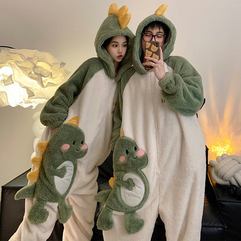 Combinaison mignonne de dessin animé, vêtement d'intérieur, pyjama une pièce pour couple, en polaire corail épaisse pour l'hiver, pour femme, vêtements d'intérieur
