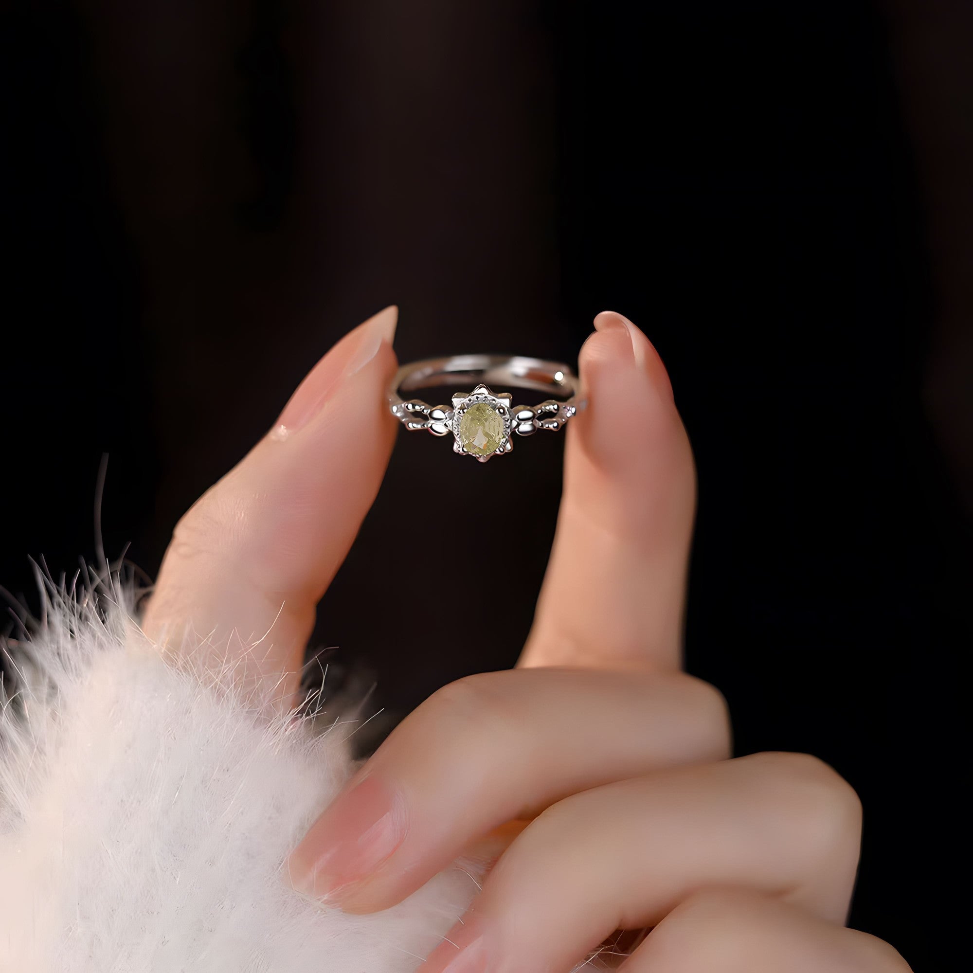 Buy 1 Piece 999 Sterling Silver Oval Yellow Gemstone Sunburst Ring, Delicate Beaded Band Style, For Daily Wear & Gifting online at Fashionner.