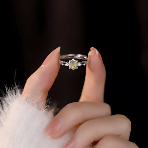 Buy 1 Piece 999 Sterling Silver Oval Yellow Gemstone Sunburst Ring, Delicate Beaded Band Style, For Daily Wear & Gifting online at Fashionner.