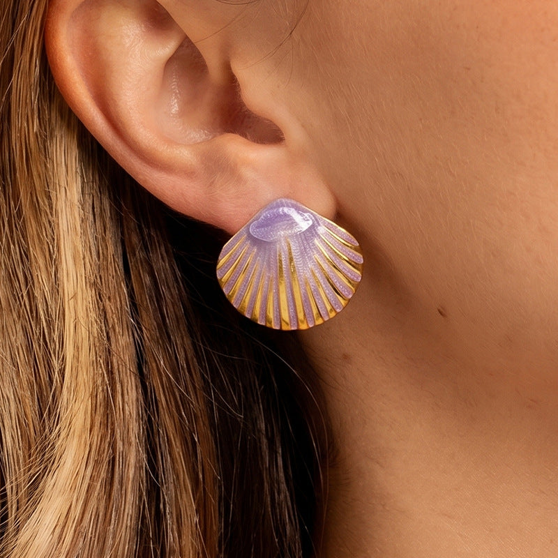 Buy Colorful Dripped-Oil Gold-Edged Shell Earrings online at Fashionner.