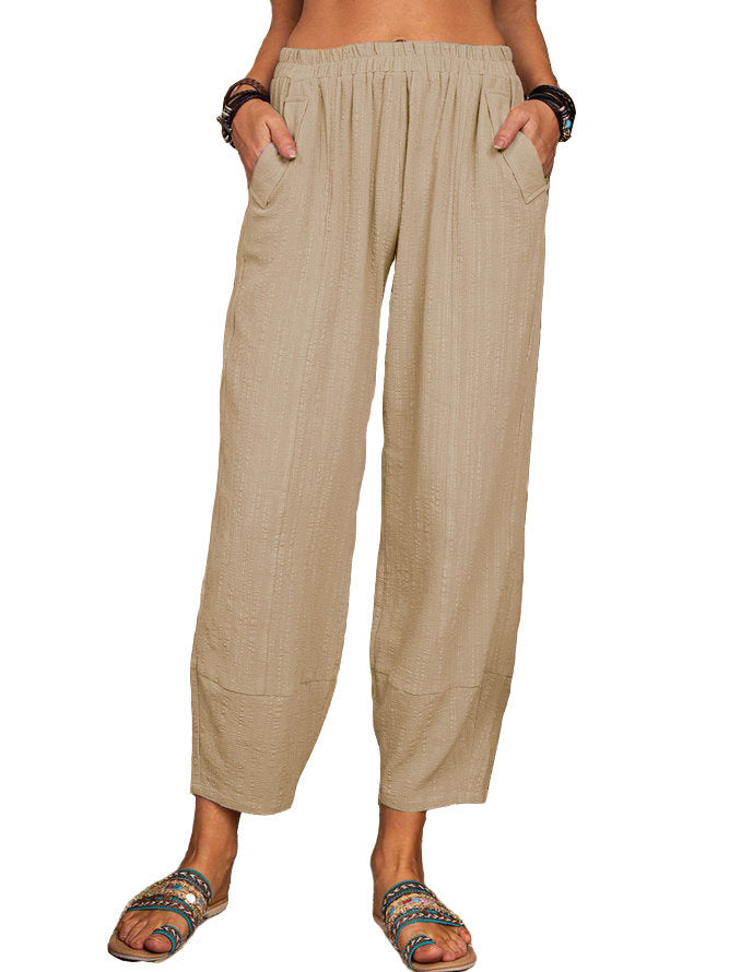 Women's Solid Color Loose Cotton And Linen Casual Pants Home - Fashionner